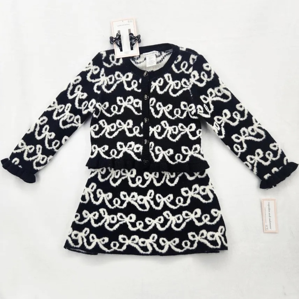 cupcakes & cashmere Black and White Knit Cardigan & Skirt Set